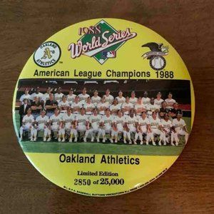 Original 1988 World Series Oakland A's Baseball 6" Pin-Back Button Limited